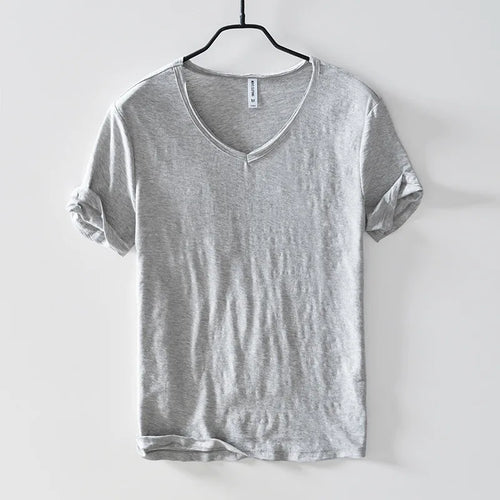 Summer T Shirt Men 100% Cotton Short Sleeve Tshirt V-neck Tops&Tee