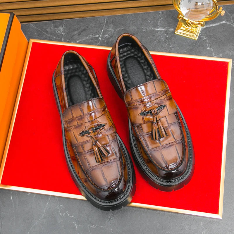 Business Tassel Loafers Shoes Slip on Casual Thick Bottom Leather Black Dress Party Shoes Boat Loafers For Man Fashion Moccasins