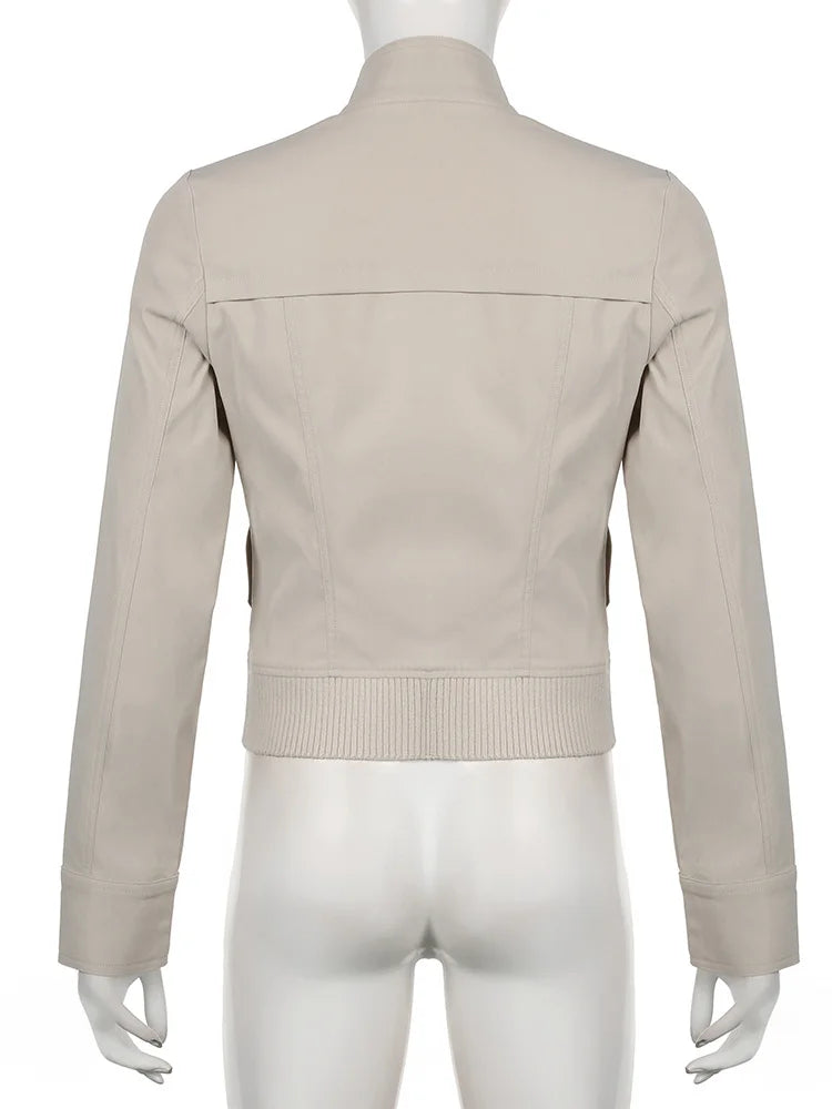 Cuteandpsycho Vintage Zip Up Chic Jackets Autumn Streetwear Pockets