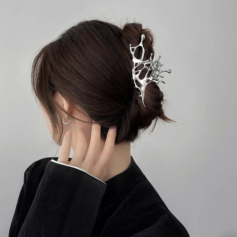 Fashion Y2k Geometric Claw Clips for Women Silver Color Large Metal