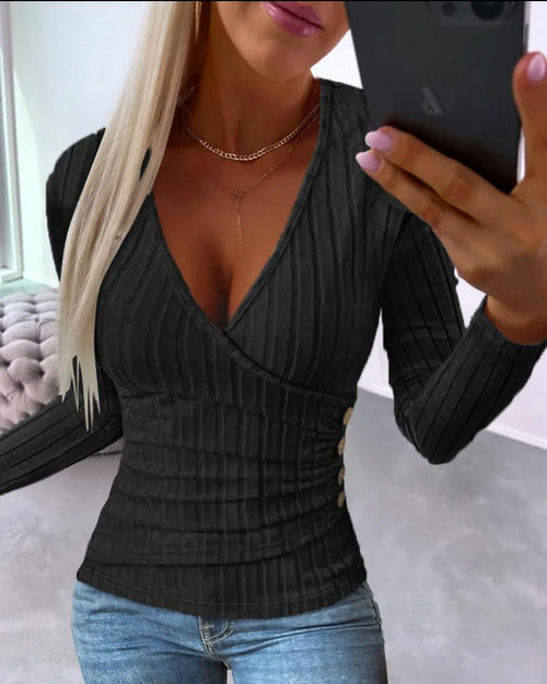 7 Colors V-Neck Long Sleeve T-Shirt Women's Slim Top Spring Autumn