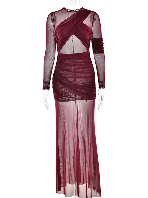Articat Elegant Mesh Patchwork Long Sleeve Bodycon Party Club Evening