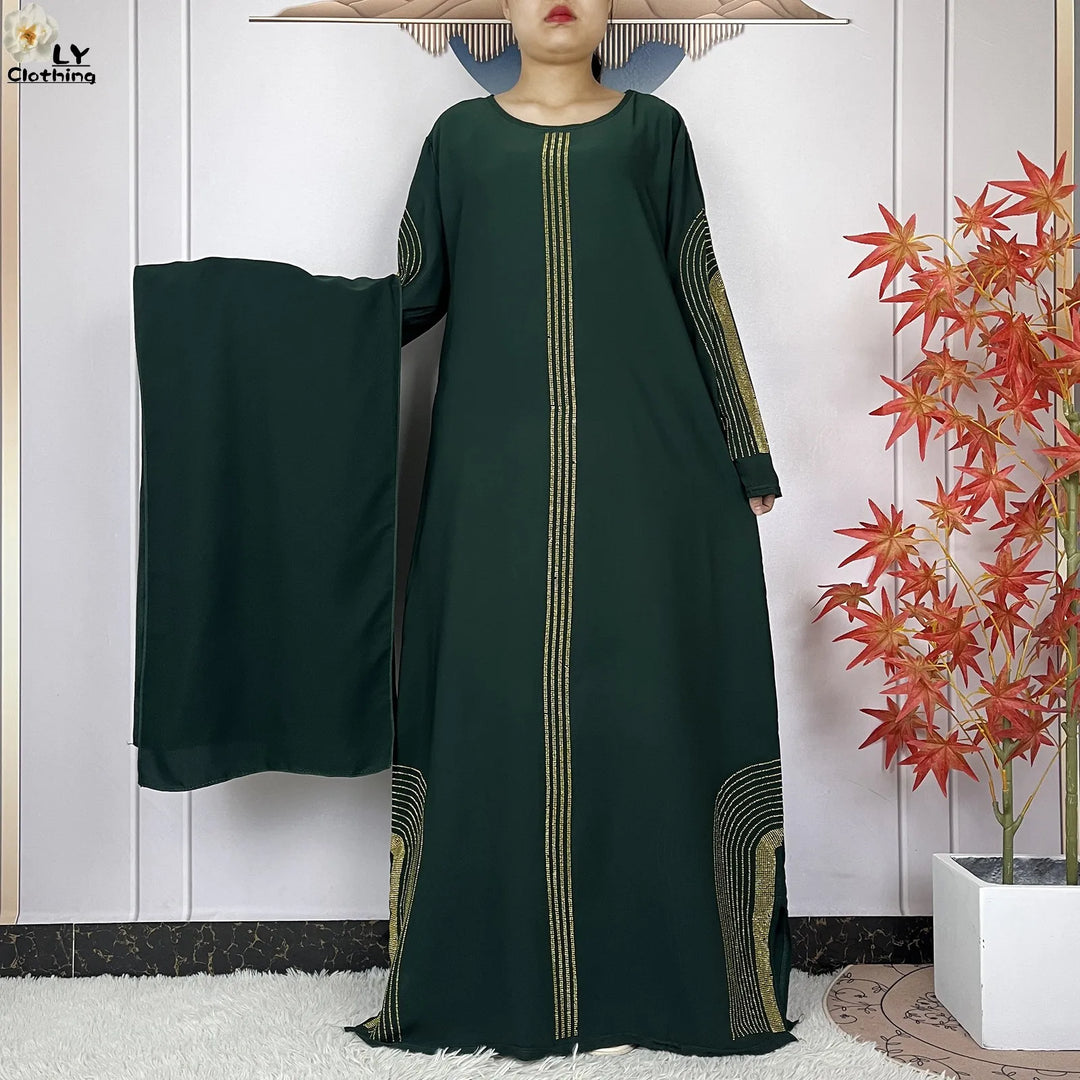 2024 New Muslim Chiffon Abayas For Women Robe Caftan Dubai Islam Clothing African Abaya Long Sleeved Fashion Dress With Turban