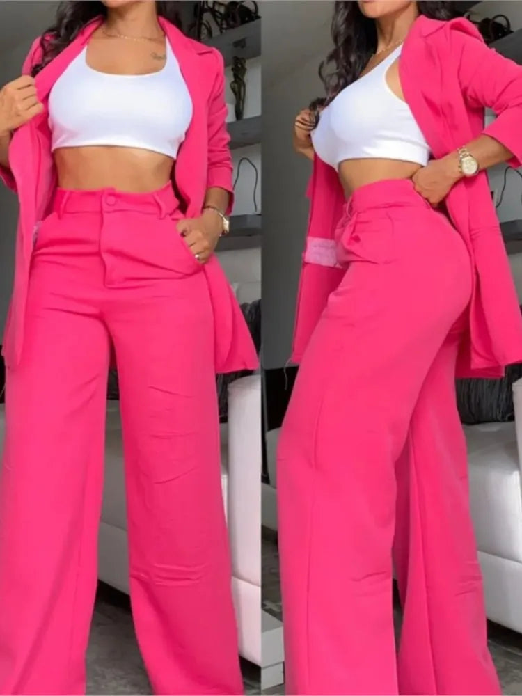 Autumn Women's Fashion Solid Notched Collar Suit Two Piece Business