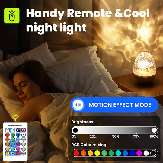 Dynamic Rotating Dinosaur Egg Mood Night Light, 13 Color Changing, USB Rechargeable Projector Lamp with Touch & Remote for Room
