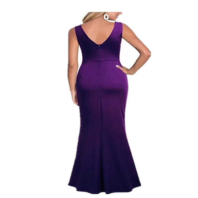 Summer Elegant Women's Sexy Sleeveless Slit Skirt Hot Wedding Long Dress Ladies Sling Backless Strap V-Neck Dress Female