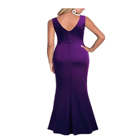 Summer Elegant Women's Sexy Sleeveless Slit Skirt Hot Wedding Long Dress Ladies Sling Backless Strap V-Neck Dress Female