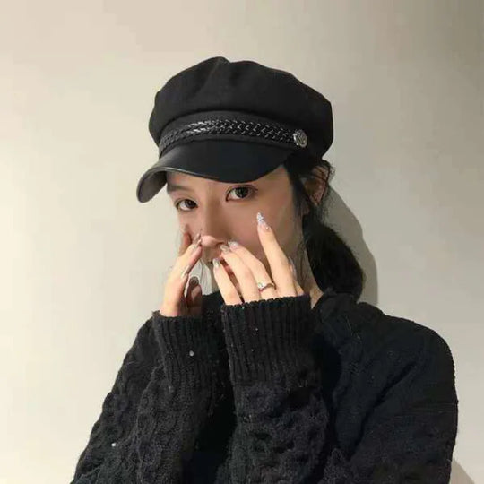 Women Men PU Leather Berets Hat Retro British Solid Beret Baseball Cap Outdoor Sun Hat Winter Warm Octagonal Hats Newsboy Caps