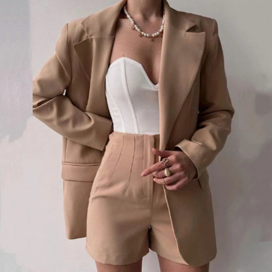 Commute Elegant Solid Women Suit Set Fashion Notched Collar Blazer Top