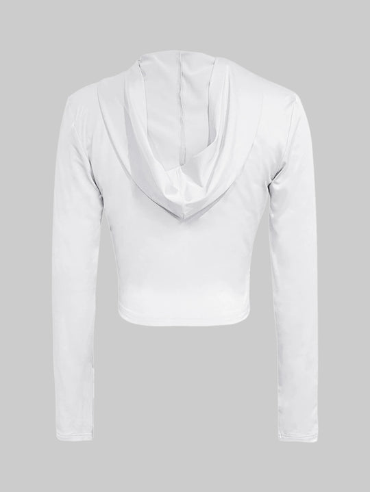 LW Hooded Collar Crop Top T-shirt Autumn Solid Color Long Sleeve Women's Hooded Crop Tops Slim Fit Short Streetwear Sporty sport
