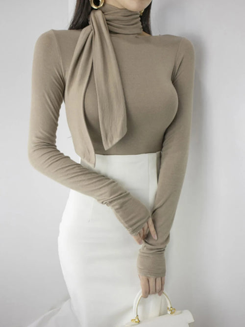 Solid Basic Long Sleeve Womens Tshirt Casual Black White Slim Fashion