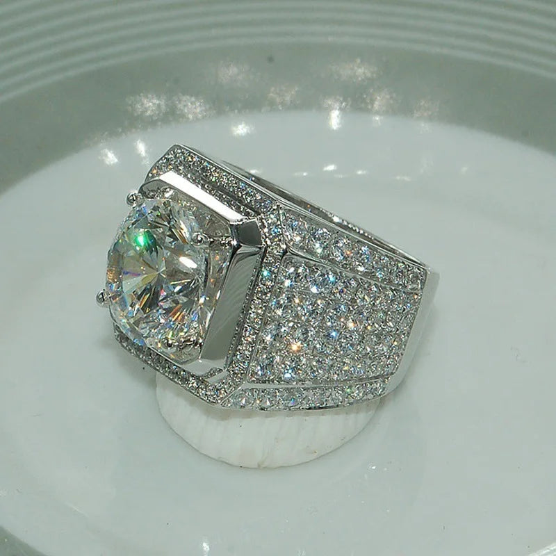 White Golden Iced Out HipHop Engagement Rings CZ Pinky Men Women Full Crystal Ring