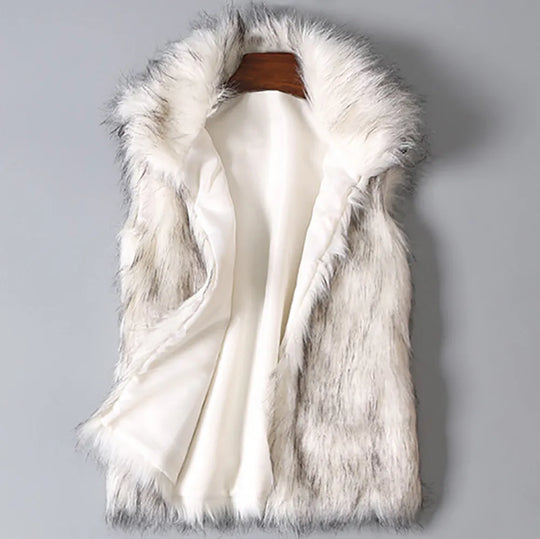 Winter Women's Vest Coat Wool Vest Faux Fur Vest Stand Collar Faux Fur