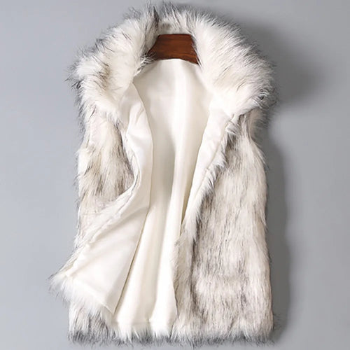 Winter Women's Vest Coat Wool Vest Faux Fur Vest Stand Collar Faux Fur
