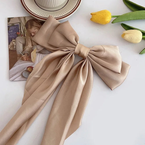 Elegant Solid Large Bow Ribbon Hair Clip For Women Girl Sweet
