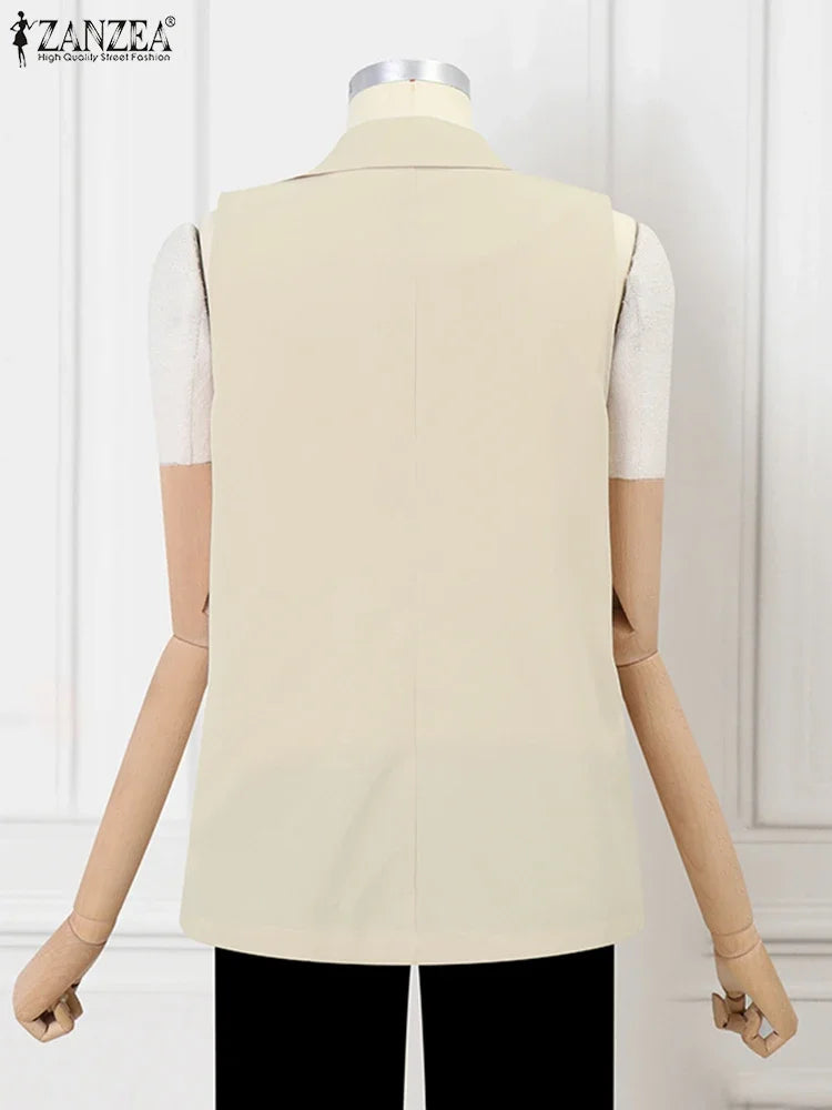 ZANZEA Vintage OL Casual Lapel Blazer Fashion Sleeveless Blazer Vest