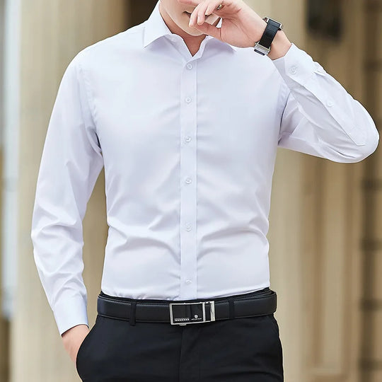 New Plus Size 6XL 7XL 8XL Men Solid Color Business Shirt Fashion