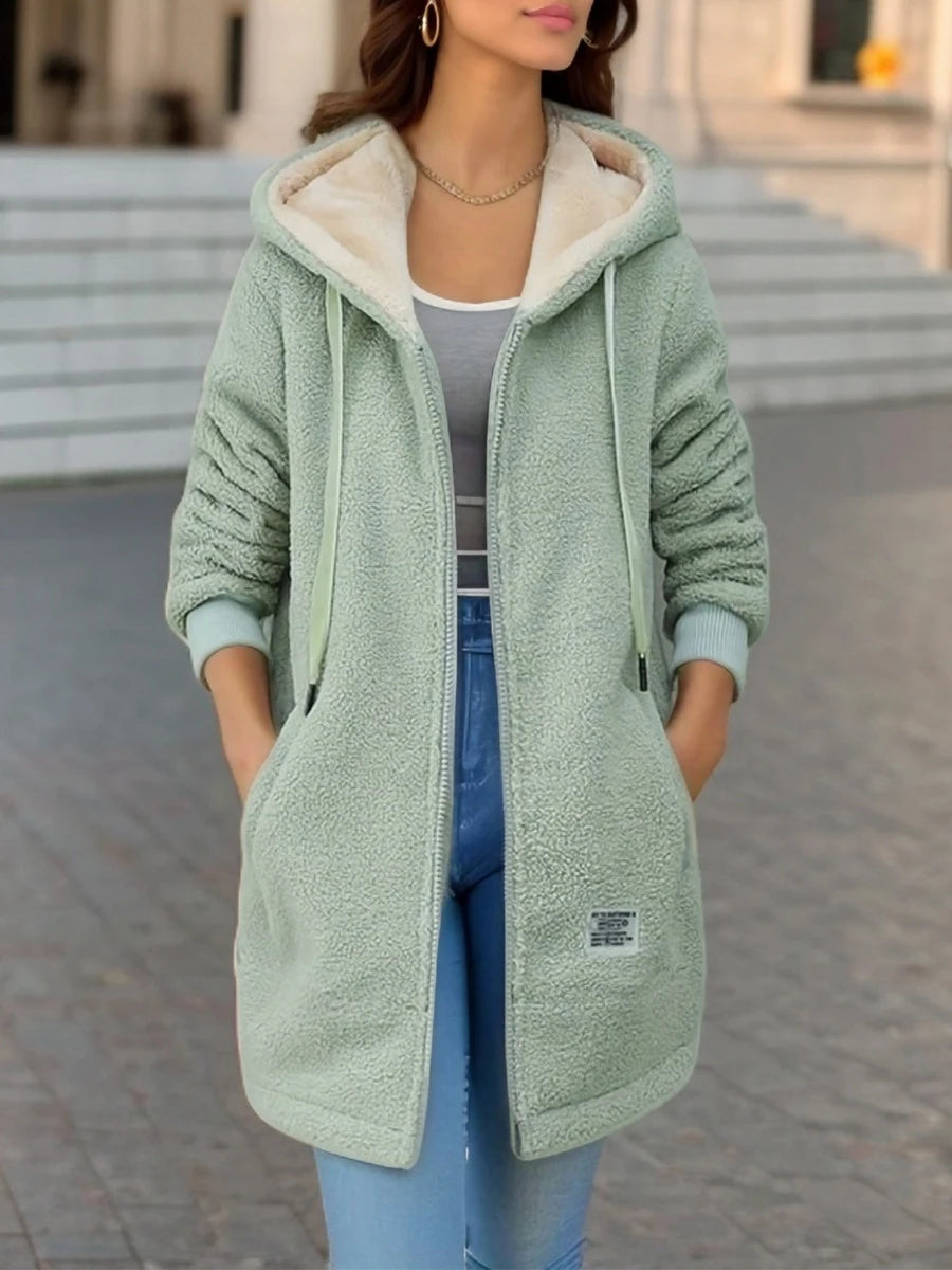 Thickened Fleece-lined Sweatshirt Women's Hooded Top Cardigan Winter