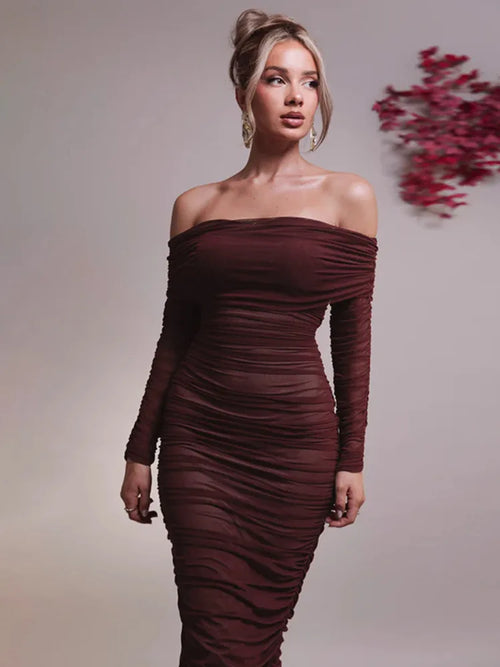 Mozision Off-shoulder Long Sleeve Sexy Maxi Dress For Women Autumn New