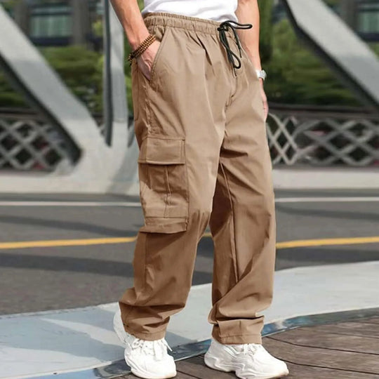 Casual Streetwear Pants Solid Color Cargo Pants Drawstring Design