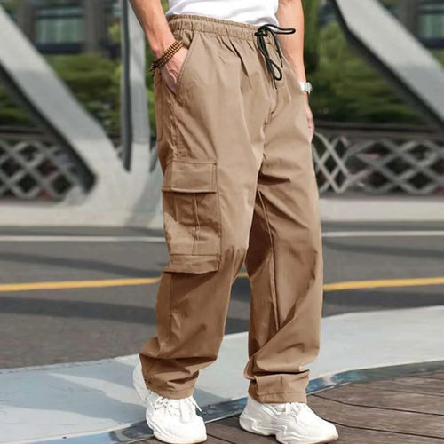 Casual Streetwear Pants Solid Color Cargo Pants Drawstring Design