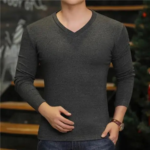 Fashion 2024 Long Sleeve T-shirt New Men's V-Neck Casual T-Shirts Long