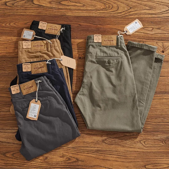 May Khaki American retro simple cargo pants men's heavy chino casual