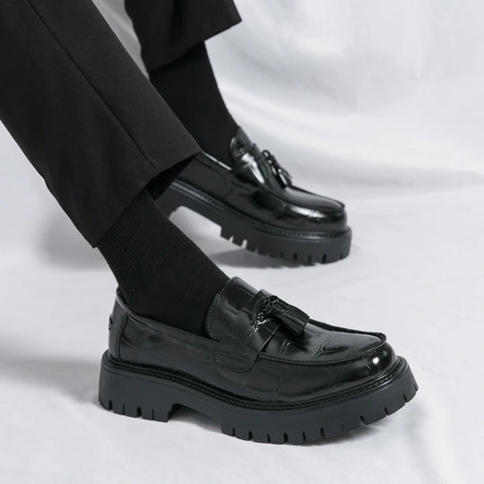 Business Tassel Loafers Shoes Slip on Casual Thick Bottom Leather Black Dress Party Shoes Boat Loafers For Man Fashion Moccasins