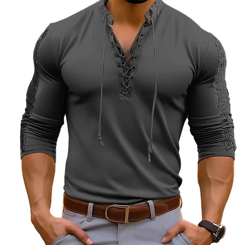 2024 Spring Autumn Men T-Shirts Mesh Patchwork Long Sleeve Top Tees