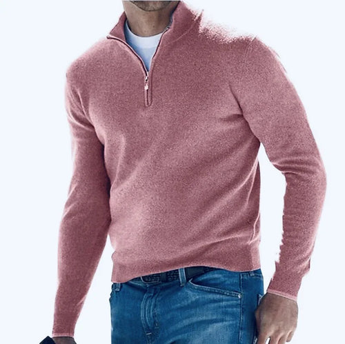 Men's Autumn Sweatshirt Warm Jumper Solid Color Half Zip Casual