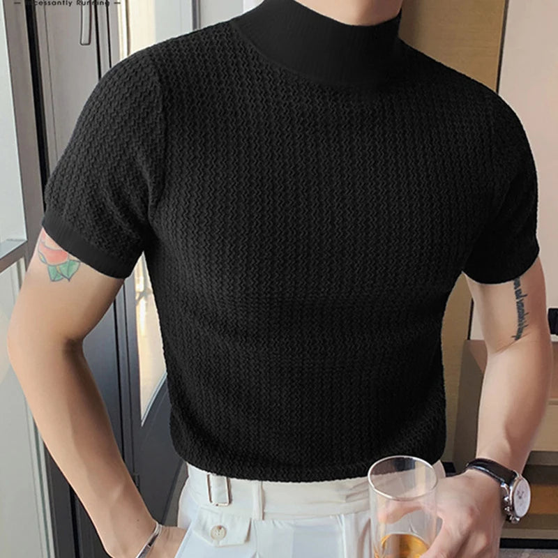 Casual Knit Tops Men Summer Fashion Solid Ribbed Elastic Slim