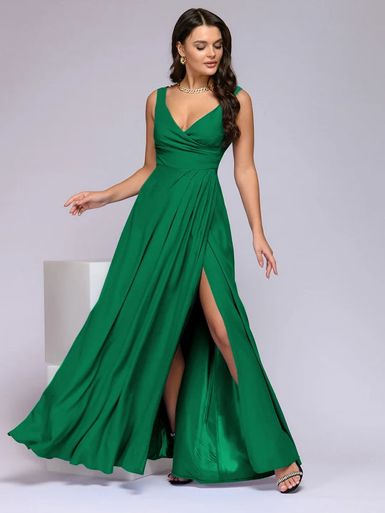 Spring Summer Dress Women 2024 Sexy Deep V Neck Sleeveless Slit Maxi