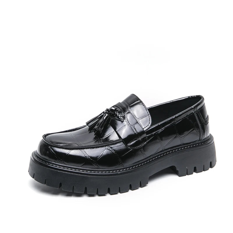 Business Tassel Loafers Shoes Slip on Casual Thick Bottom Leather Black Dress Party Shoes Boat Loafers For Man Fashion Moccasins