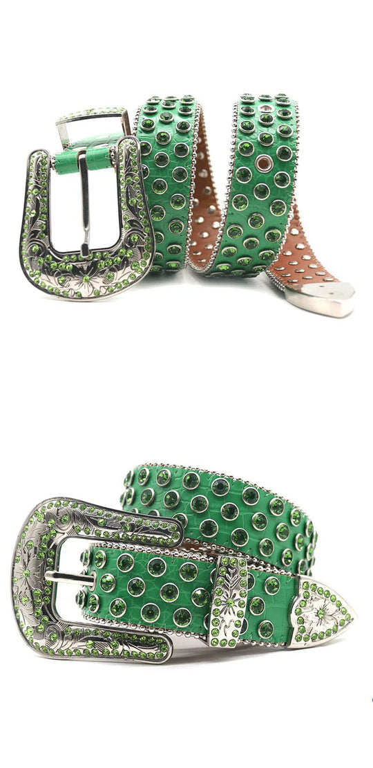 men & women fashion hip hop rock diamond studded belts soft leather rhinestone belt women designer waistband green pin buckle strapon