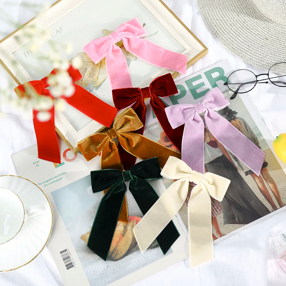 Bow Velvet Barrettes Women Temperament Ponytail Hairpin Hair Clip
