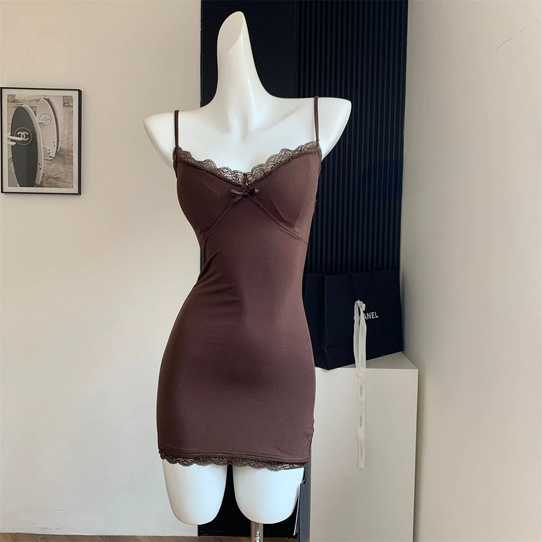Sleeveless Dresses for Women Sexy Lace Hot Female Bodycon Dress Korean