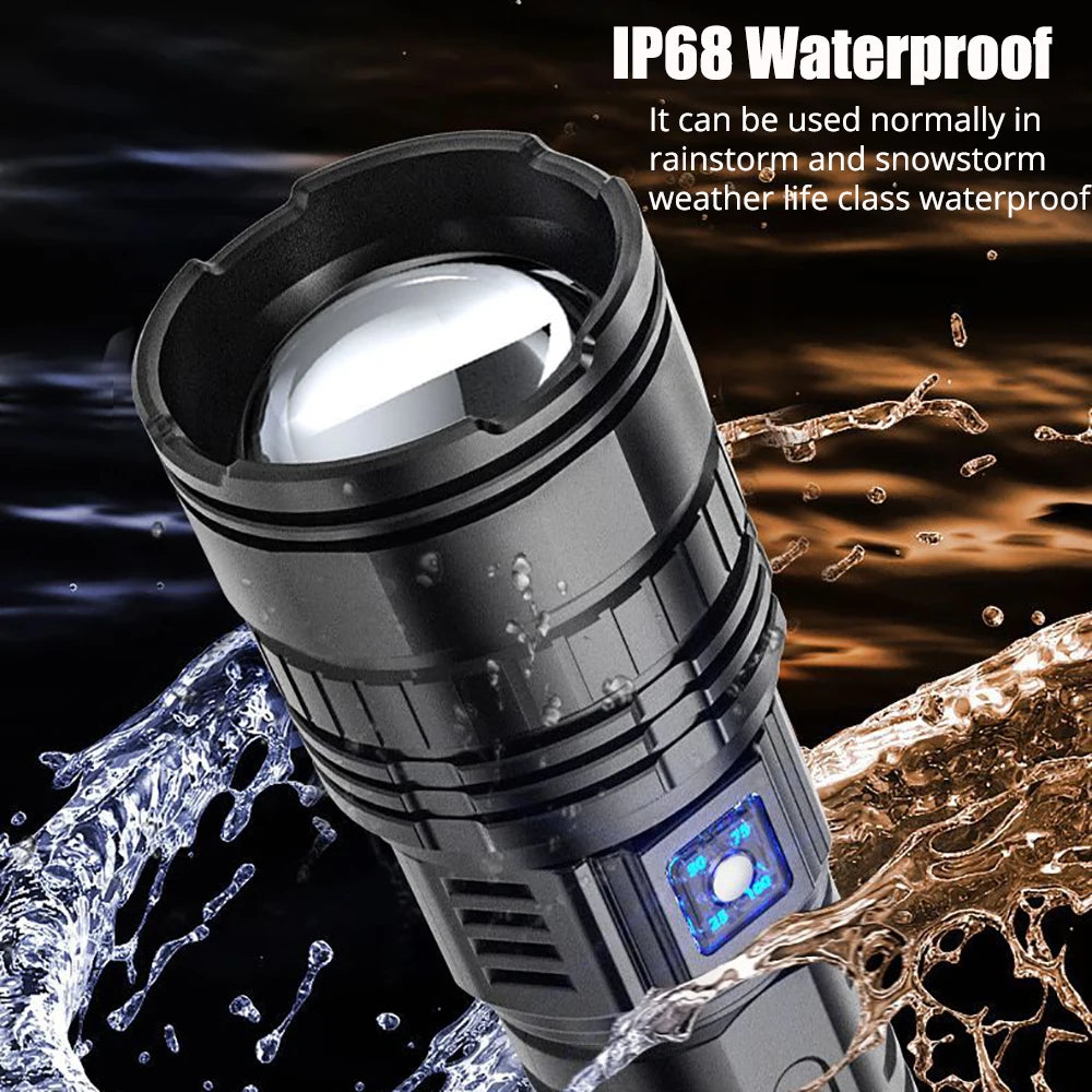 1000W Built-in Battery Flash Light Emergency Spotlights 9km 990000000LM Most Powerful Led Flashlights Tactical Torch 15000mah
