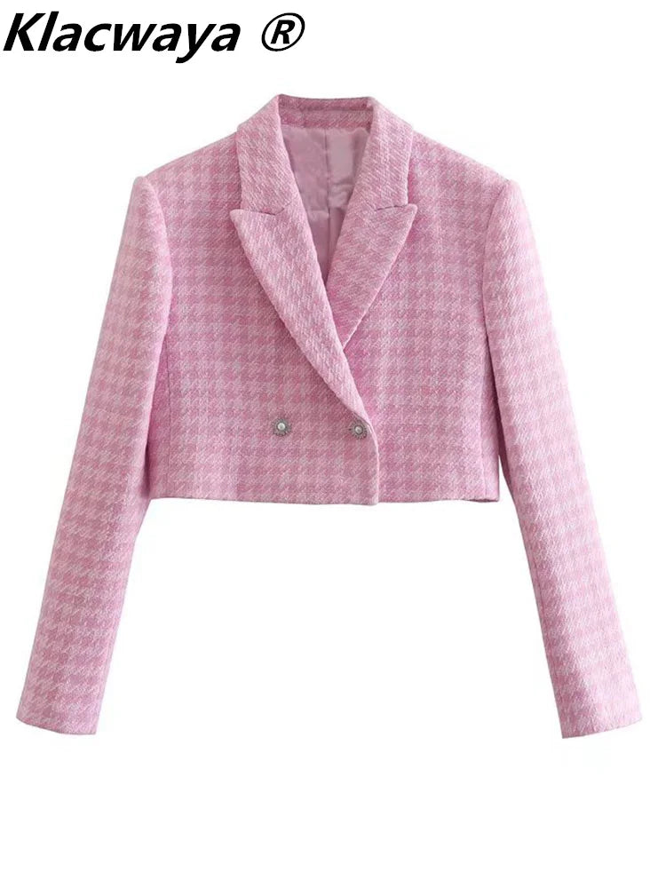 Klacwaya Tweed Set 2 Piece Chic Blazer Women Suit Shorts Sets Women