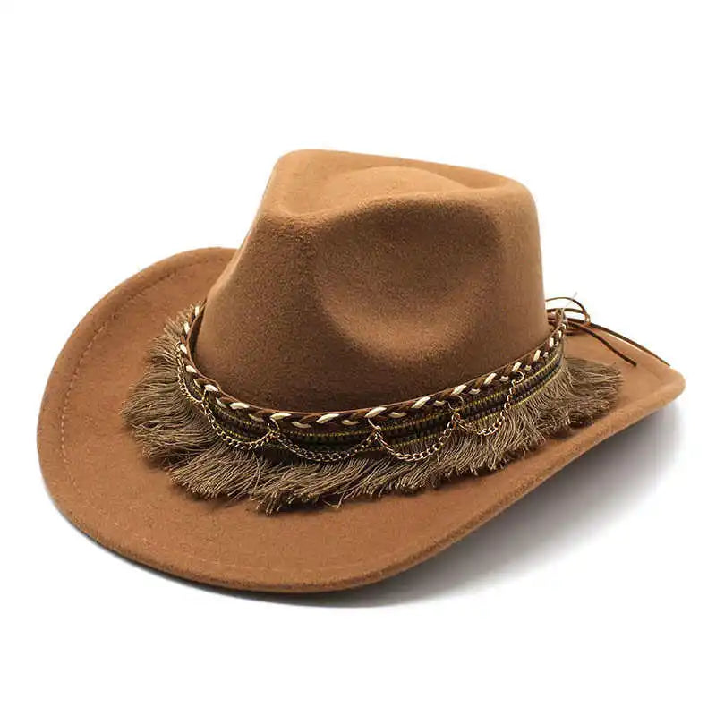 Wide Brim Fedora Hat with Braided Tassel Band - Church Jazz Hat for Outdoor Events, Daily Casual Wear, Photography Accessories