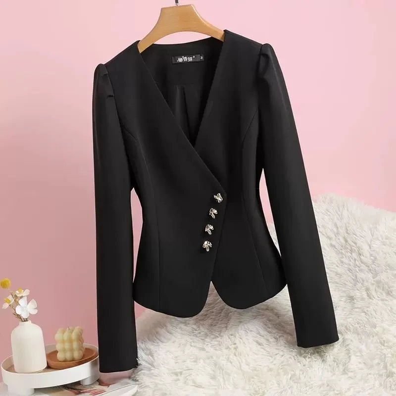 Temperament V-Neck Thin Suit Jacket Women's Long Sleeve Shirts Spring