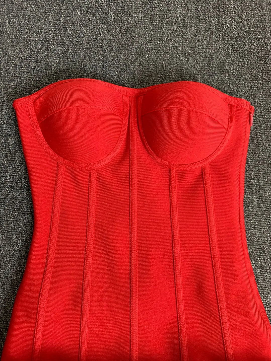 Women Red Evening Bandage Dress Hot Strapless Bodycon Flowers Hem