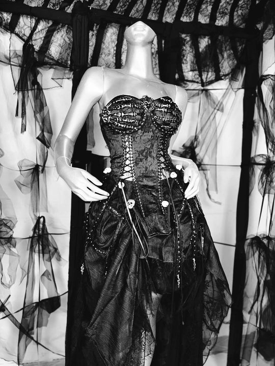 TDH Heavy Industries Handmade Pure Black Gothic Black Strap Drawstring Chest, Bird Cage, Affordable Bundle Body, Skincare Top