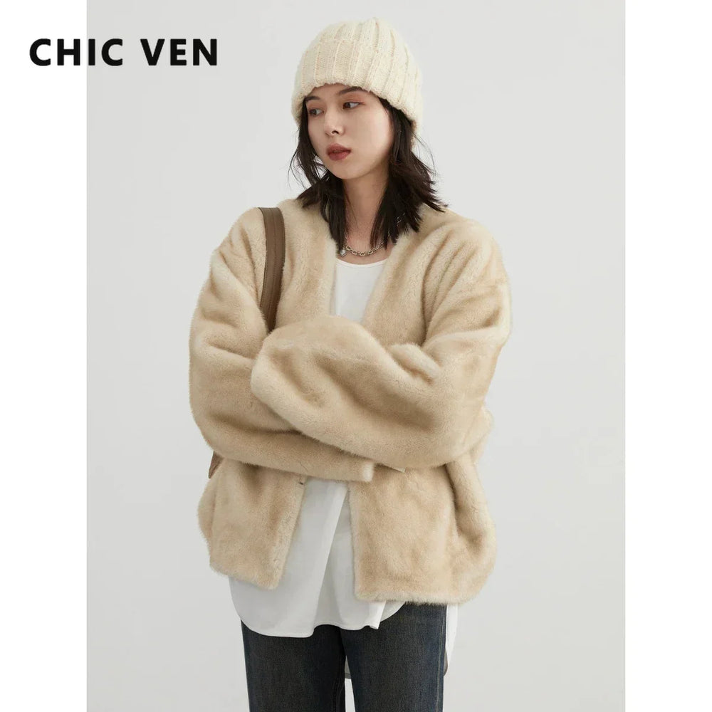 CHIC VEN Women's Jacket Loose Casual Solid Overcoat New Female Plush