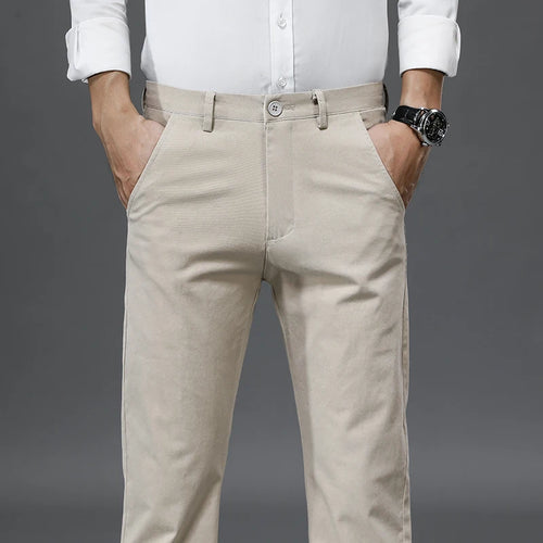 98% Cotton Casual Pants Men Solid Color Business Fashion Straight Slim