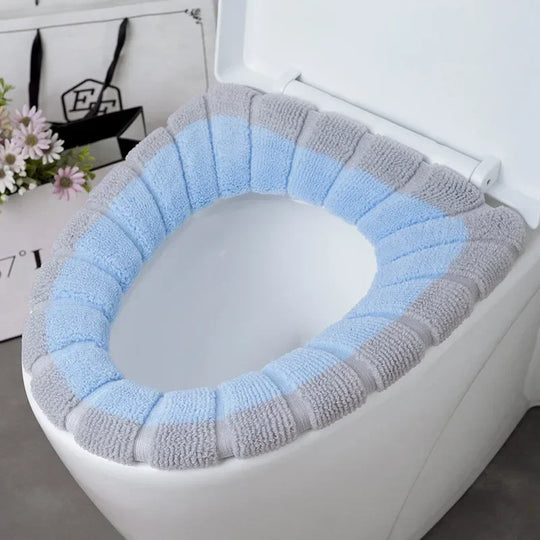Universal Toilet Seat Cover Winter Warm Soft Seat Mat O-shaped Fleece Pad Bathroom Seat Cushion with Handle Bathroom Accessories