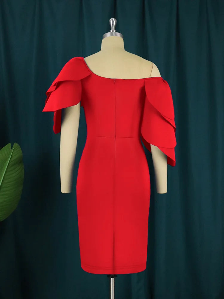 Design sense: niche, sexy, one shoulder lotus leaf edge banquet dress, hip hugging skirt, women's party dress