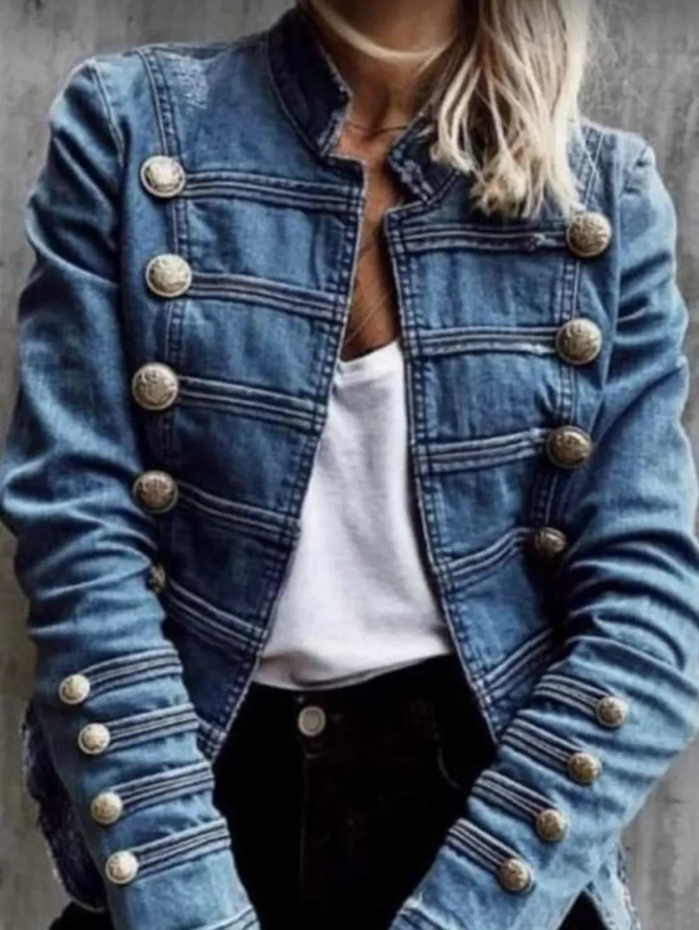 Women's Vintage Slim Fit Double Breasted Denim Jacket EuroAmerican Style Autumn Commuter Coat Casual Elegant Versatile Outerwear