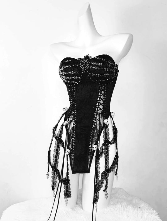 TDH Heavy Industries Handmade Pure Black Gothic Black Strap Drawstring Chest, Bird Cage, Affordable Bundle Body, Skincare Top