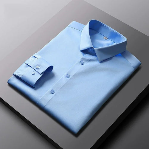 Men's Casual and Fashionable Long Sleeved Solid Color Shirt Non