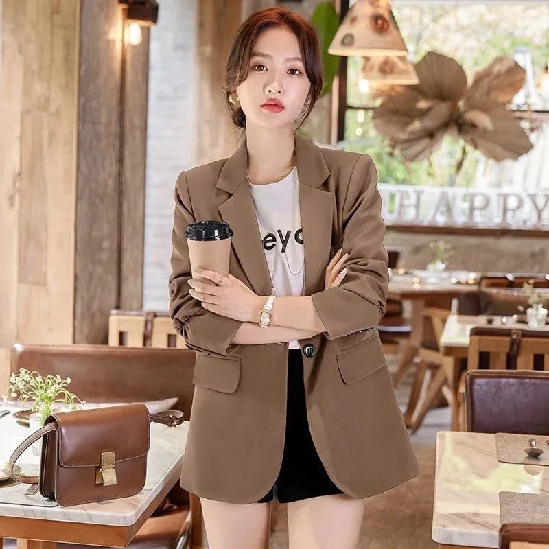 Black Elegant Women Blazers Spring Autumn Long Sleeve Slim Blazer Chic